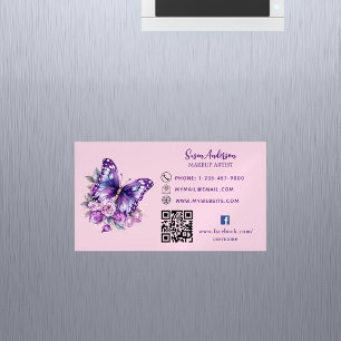 Rosa lila butterfly blommor QR-kod Facebook Magnetiska Visitkort