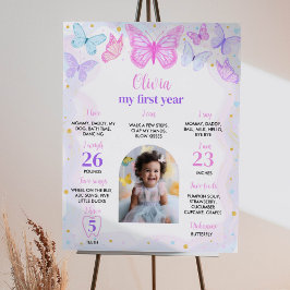 Rosa Lila Butterfly First Birthday Milestone Pos Poster