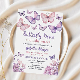 Rosa Lila Butterfly Flicka Shower Inbjudningar