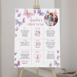 Rosa Lila Butterfly Första födelsedagsmilsten Poster