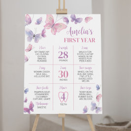 Rosa Lila Butterfly Första födelsedagsmilsten Poster