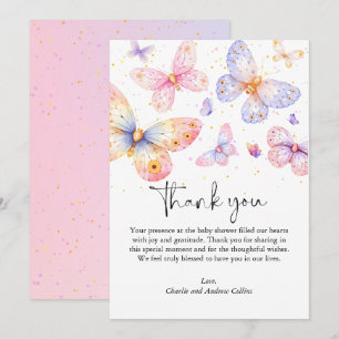 Rosa Lila Butterfly Girl Baby Shower Tack Kort