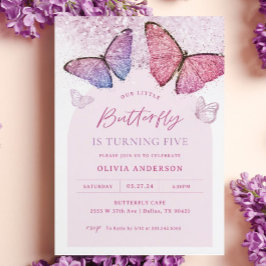 Rosa Lila Butterfly Girl Femte Födelsedagsfesten Inbjudningar