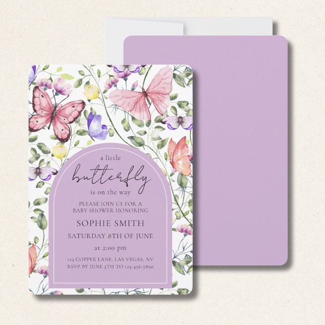 Rosa Lila Butterfly Greenery Baby Shower Inbjudningar (Skapare uppladdad)