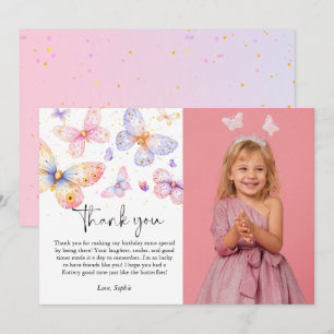 Rosa Lila Butterfly Photo All Ages Birthday Tack Kort