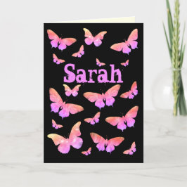 Rosa & Lila Butterfly Pop Art Sarah Namn Helgkort