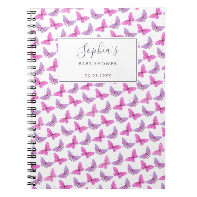 Rosa Lila Butterfly Watercolor Guestbook Anteckningsbok (Framsidan)