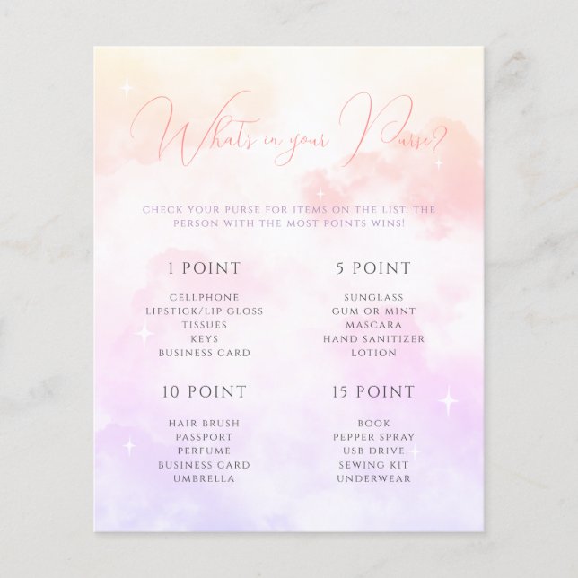 Rosa Lila Cloud Nine What's in your Purse Game (Framsida)