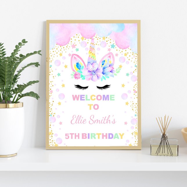 Rosa Lila Cloud Unicorn Välkommen Signs Poster (Pink Purple Cloud Unicorn Welcome Signs)