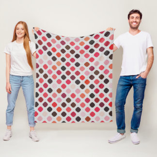 Rosa Lila Coral Red Round Squares Art Mönster Fleecefilt