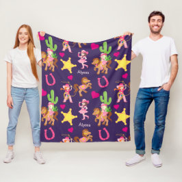 Rosa Lila Cowgirl Mönster Kids Fleecefilt