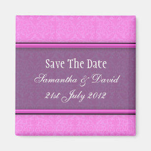 Rosa Lila Damask Monogram Spara datum Magnet