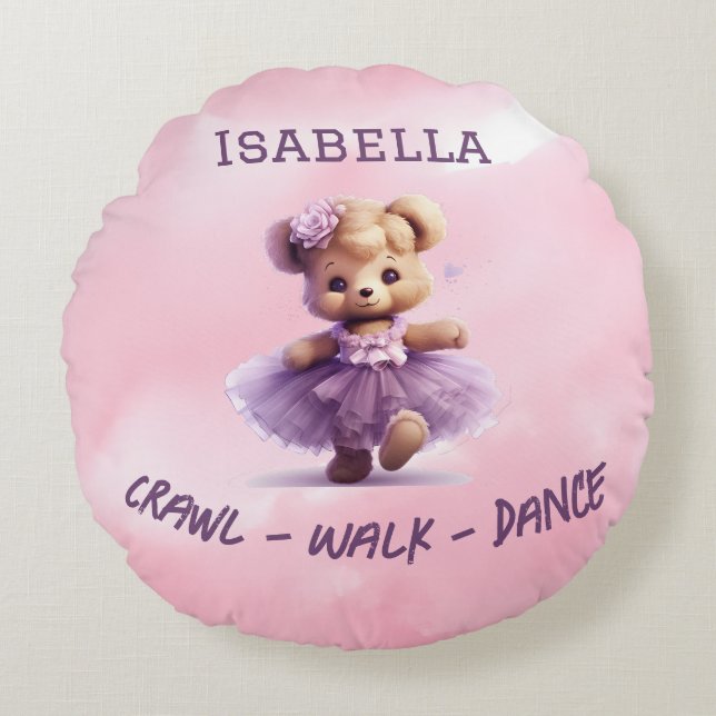 Rosa Lila Danning Bear Round through Pillow Rund Kudde (Framsidan)