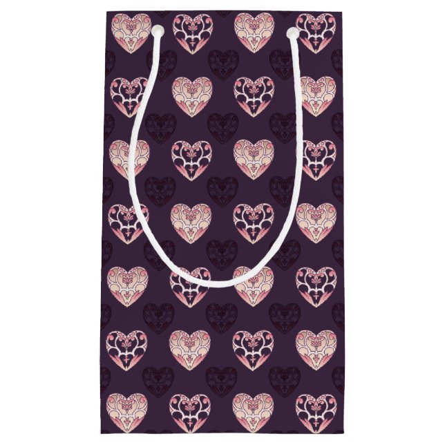 Rosa & Lila Deco Hearts Patterned Gift Bag (Framsidan)