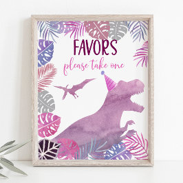 Rosa Lila Dinosaur Birthday-favoritskylt Poster
