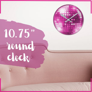 Rosa Lila Disco Boll Gnistra Spegel Stor Klocka