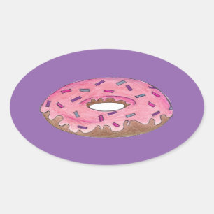 Rosa Lila Donut Doughnut Sprinkles Junk Food Ovalt Klistermärke