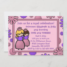 Rosa & Lila Dubbla Princess Birthday bjudande