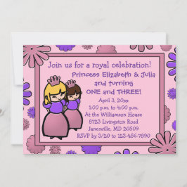 Rosa & Lila Dubbla Princess Birthday bjudande Inbjudningar