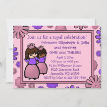 Rosa & Lila Dubbla Princess Birthday bjudande
