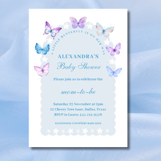 Rosa Lila Dusty Blue Butterfly Baby Shower Inbjudningar