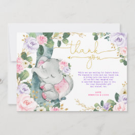 Rosa Lila Elephant Baby Shower Tack för ditt kort