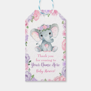 Rosa Lila Elephant Tack Märkre Rustic Flowers Presentetikett