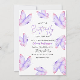 Rosa lila En liten fjäril Baby Shower  Inbjudningar