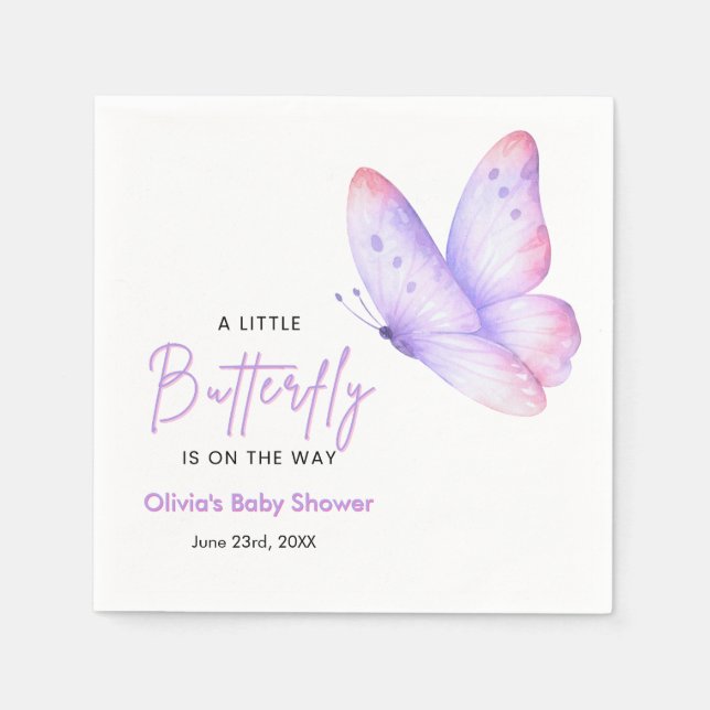 Rosa Lila En Liten Fjäril Baby Shower  Pappersservett (Framsidan)