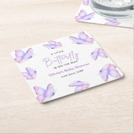 Rosa lila En liten fjäril Baby Shower Underlägg Papper Kvadrat