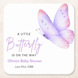 Rosa Lila En Liten Fjäril Baby Shower  Underlägg Papper Kvadrat