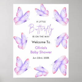 Rosa Lila En Liten Fjäril Baby Shower Välkommen Poster