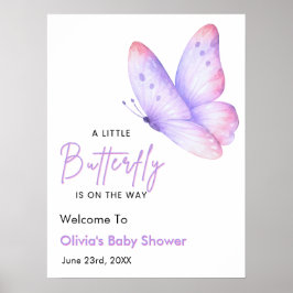 Rosa Lila En Liten Fjäril Baby Shower Välkommen Poster