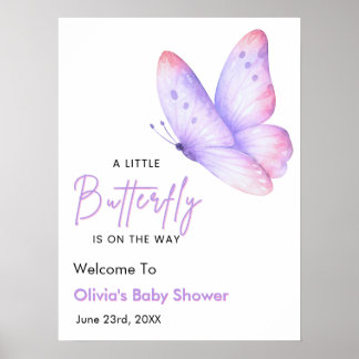 Rosa Lila En Liten Fjäril Baby Shower Välkommen Poster