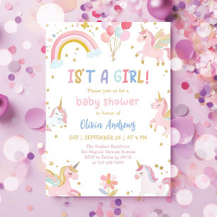 Rosa lila enhörning magisk flicka baby shower inbjudningar