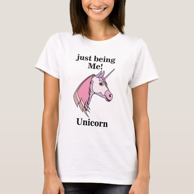 Rosa Lila Enhörningshuvud T Shirt (Framsida)