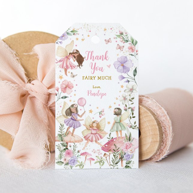 Rosa Lila Fairy Blommigt Garden Birthday Favors Presentetikett (Skapare uppladdad)