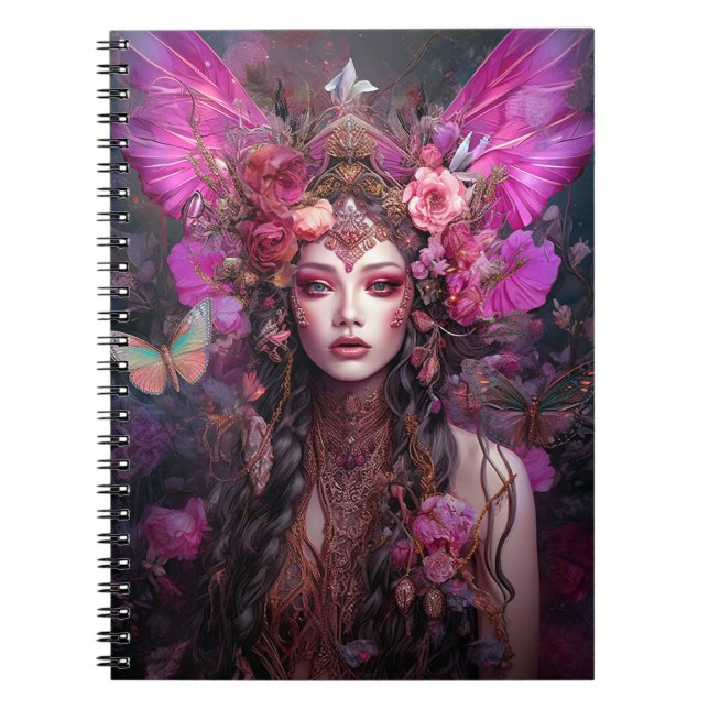 Rosa Lila Fairy Queen Fantasy Art Anteckningsbok (Framsidan)