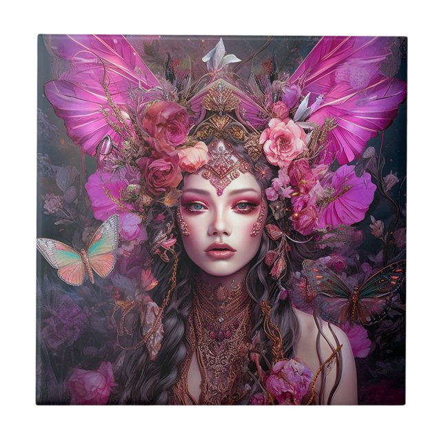 Rosa Lila Fairy Queen Fantasy Art Kakelplatta (Framsidan)