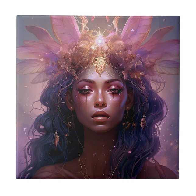 Rosa Lila Fairy Queen Fantasy Art Kakelplatta (Framsidan)
