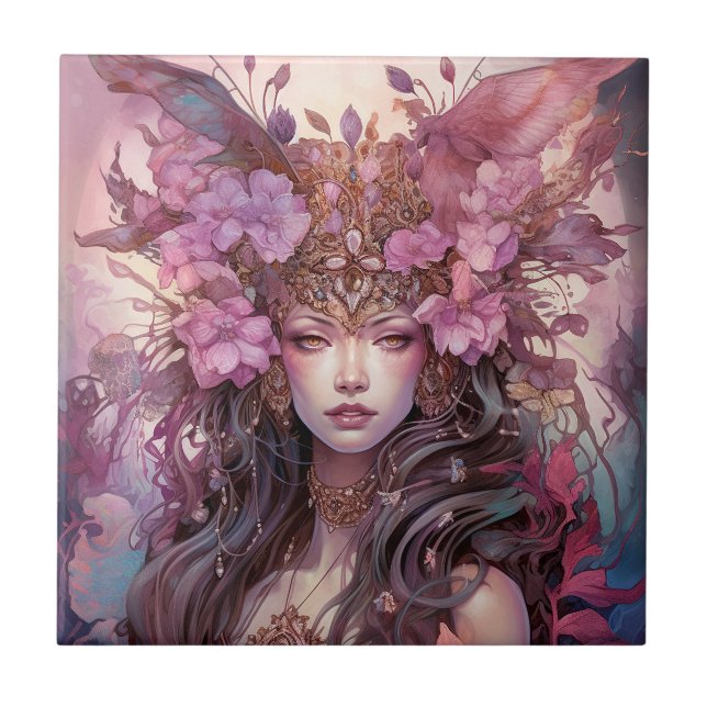 Rosa Lila Fairy Queen Fantasy Art Kakelplatta (Framsidan)