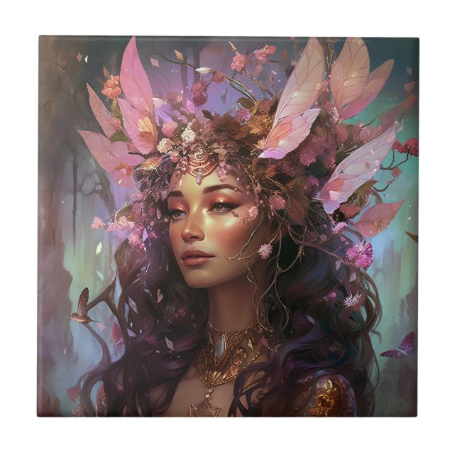 Rosa Lila Fairy Queen Fantasy Art Kakelplatta (Framsidan)