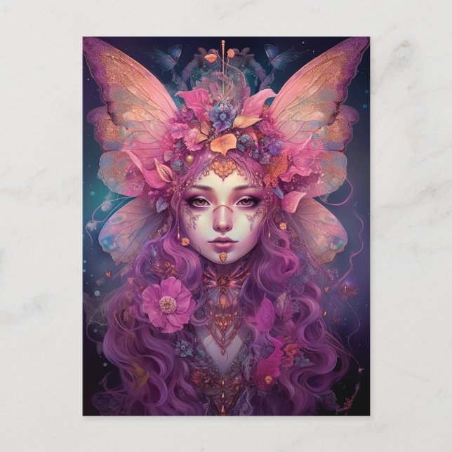 Rosa Lila Fairy Queen Fantasy Art Vykort (Framsida)