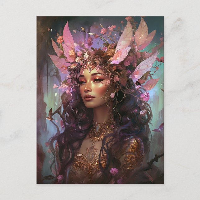 Rosa Lila Fairy Queen Fantasy Art Vykort (Framsida)