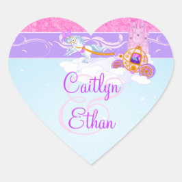 Rosa, Lila Fairy Tale Wedding Favor Sticker Hjärtformat Klistermärke