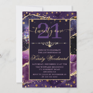 Rosa & Lila Falskt Guld Glitter Agat Födelsedag Inbjudningar