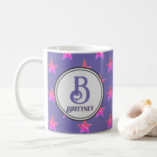 Rosa Lila Family Initial Namn Star Monogram Kaffemugg