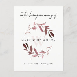 ROSA LILA FAUNA WREATH SYMPATHY MEMORIAL SERVICE INBJUDAN VYKORT