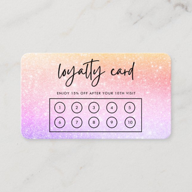Rosa Lila Faux Glitter Anpassningsbar Loyalty Card Visitkort (Framsida)