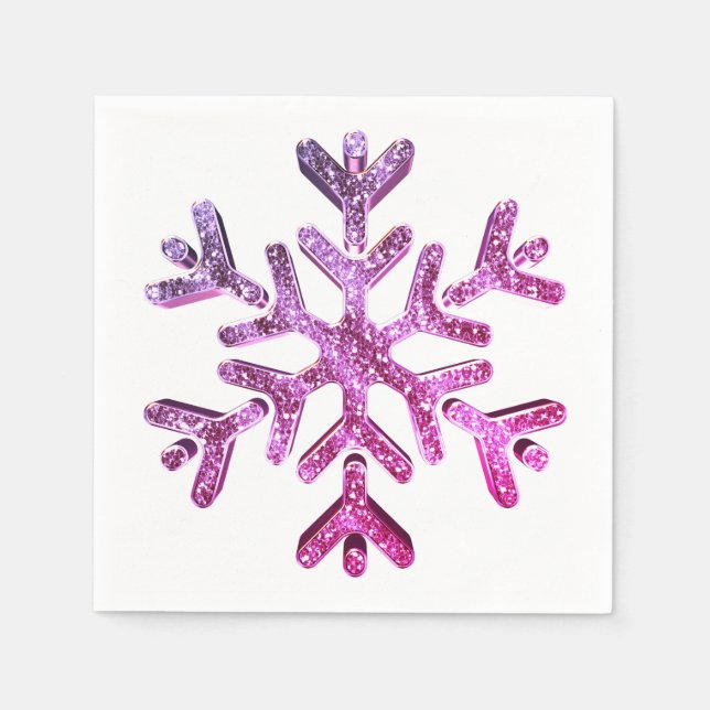 Rosa Lila Faux Glitter Snowflake-jul Pappersservett (Framsidan)